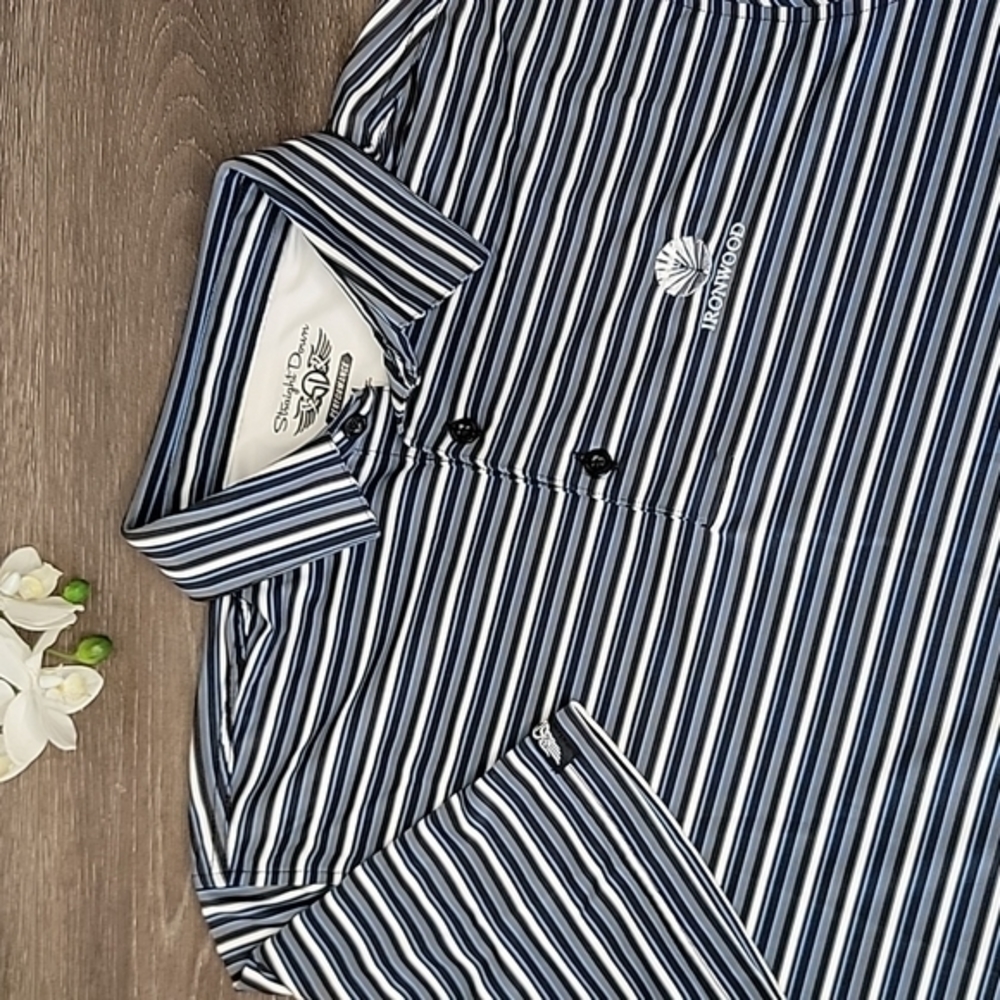 Straight Down Performance Men's Medium‎ Striped Polo Shirt Ironwood CC